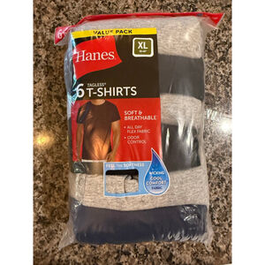 Men's Hanes Tagless Short Sleeve Tees XL Gray Navy 6-Pack